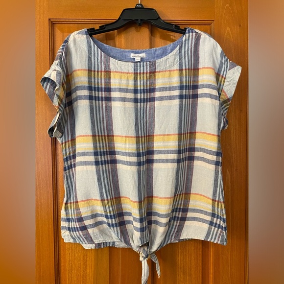 LL Bean Signature 100% Linen Top M Plaid Beach Lightweight Tie Summer Sleeveless - Picture 1 of 8